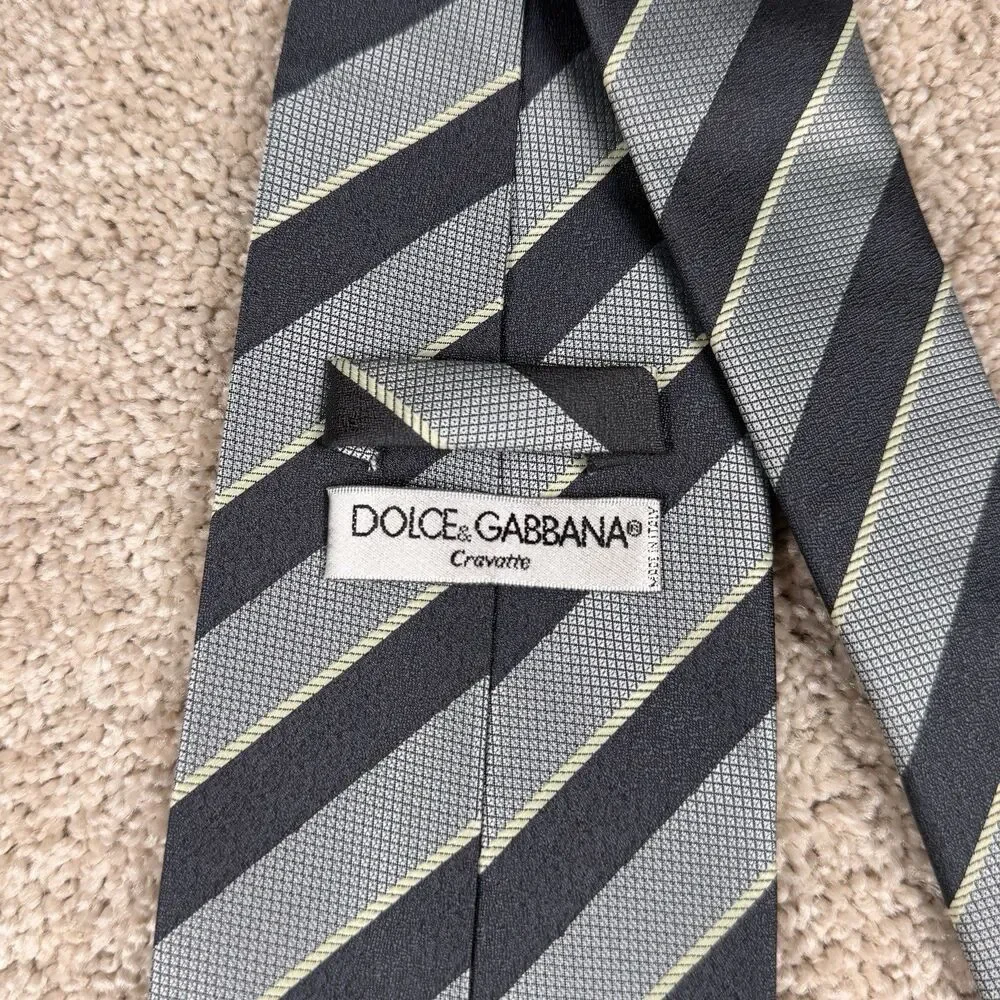 Dolce & Gabbana Cravatte Striped 100% Silk Vintage Men's Tie Blue Luxury Italy